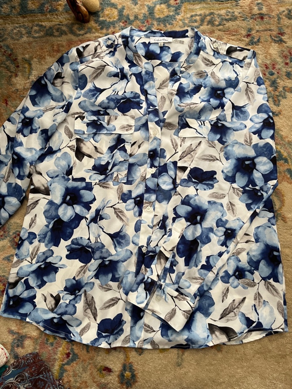 Calvin Klein lightweight floral button up blouse